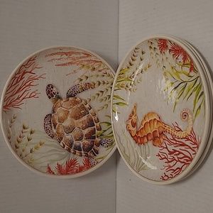 Set of 4 Better Homes and Garden Melamine Seahorse and Turtle Plates